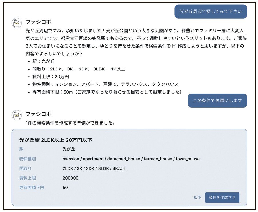 自然言語による物件検索